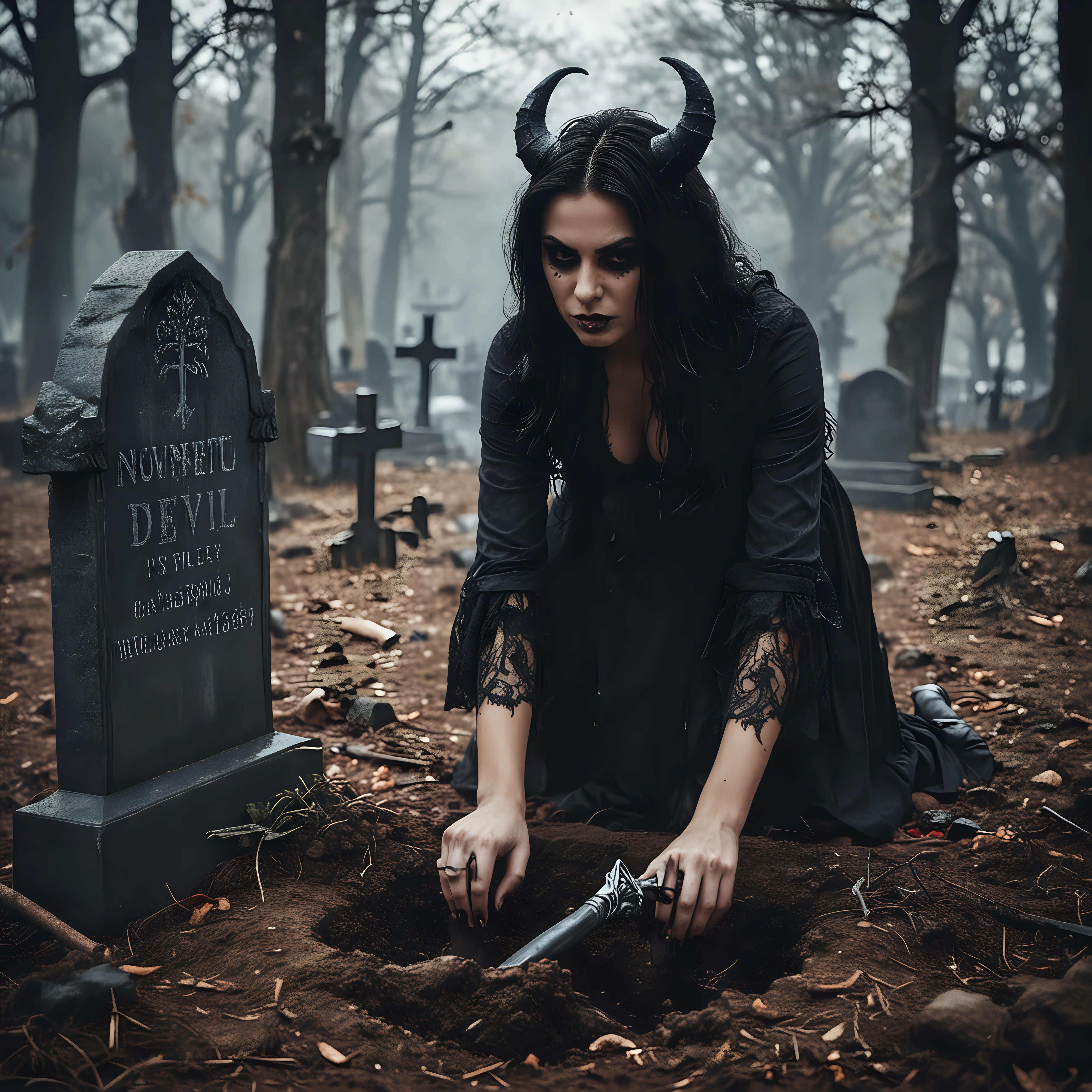 Beautiful-Devil-Woman-Digging-a-Grave-in-a-Haunted-Cemetery