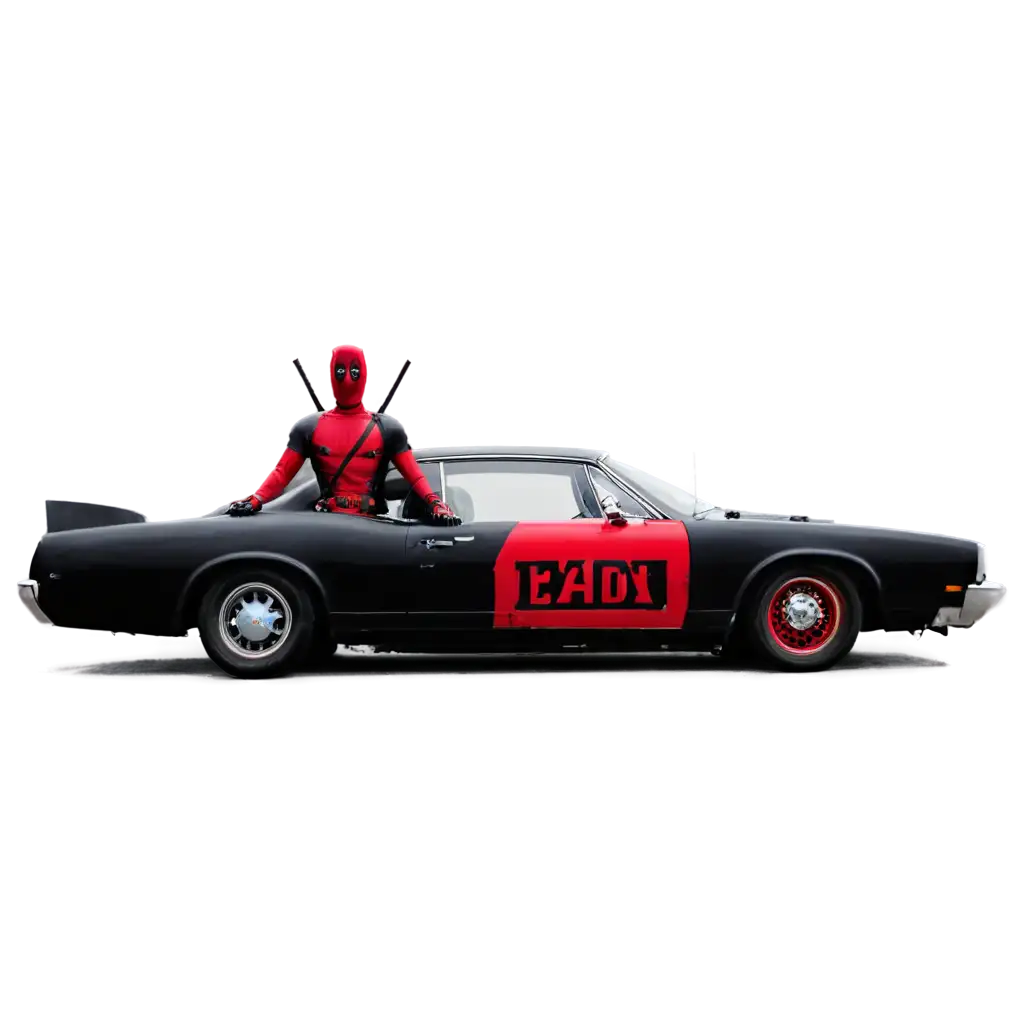 Deadpool in old car