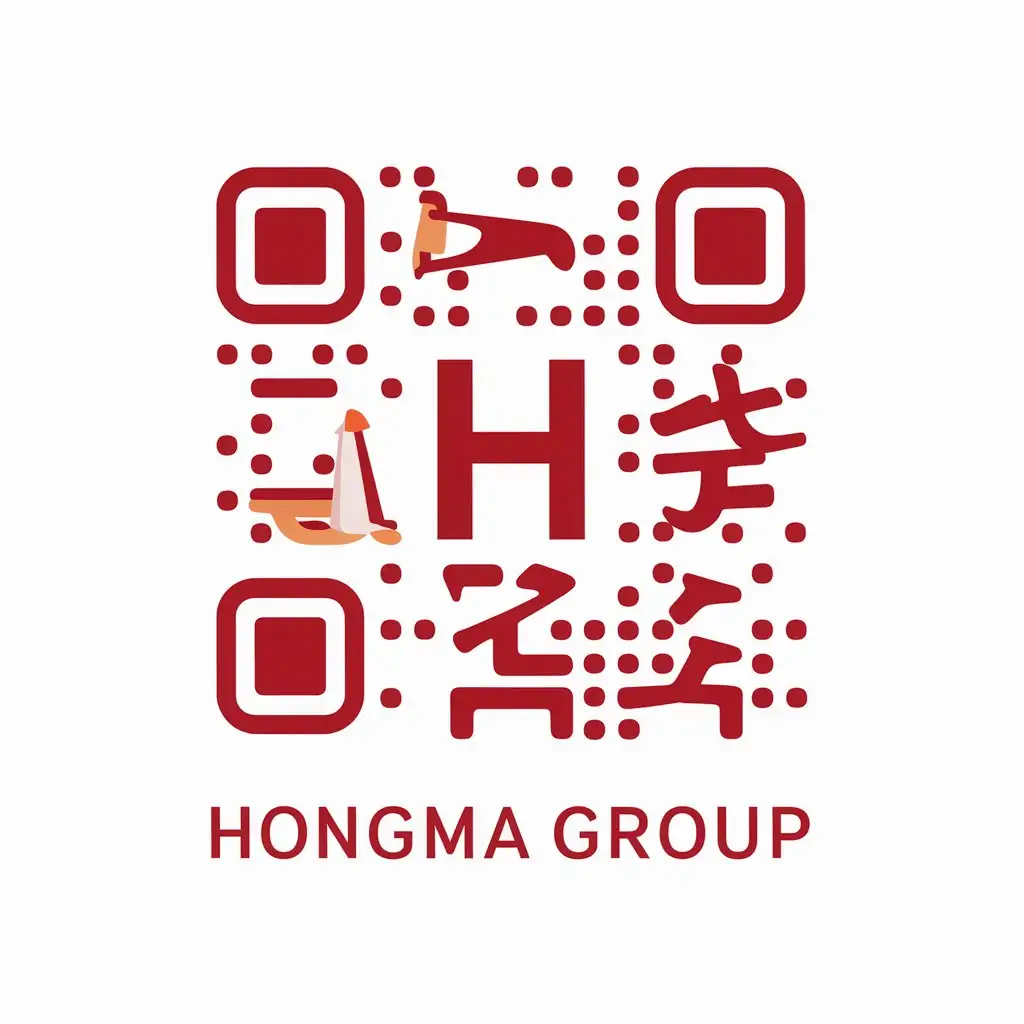 a vector logo design,with the text "Hongma group", main symbol:QR code, red, team,Moderate,be used in Internet industry,clear background