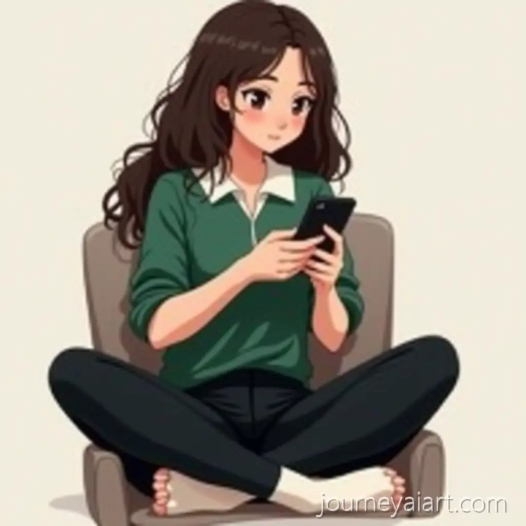 Young-Woman-Sitting-on-Chair-Typing-on-Phone-in-Casual-Outfit