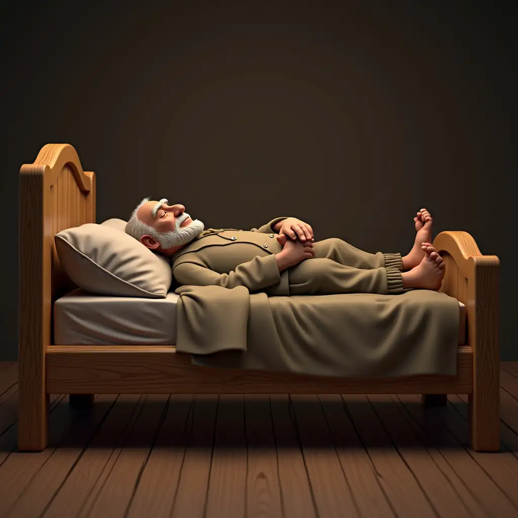 3d An old father lay on a wooden bed, surrounded by his two sons.