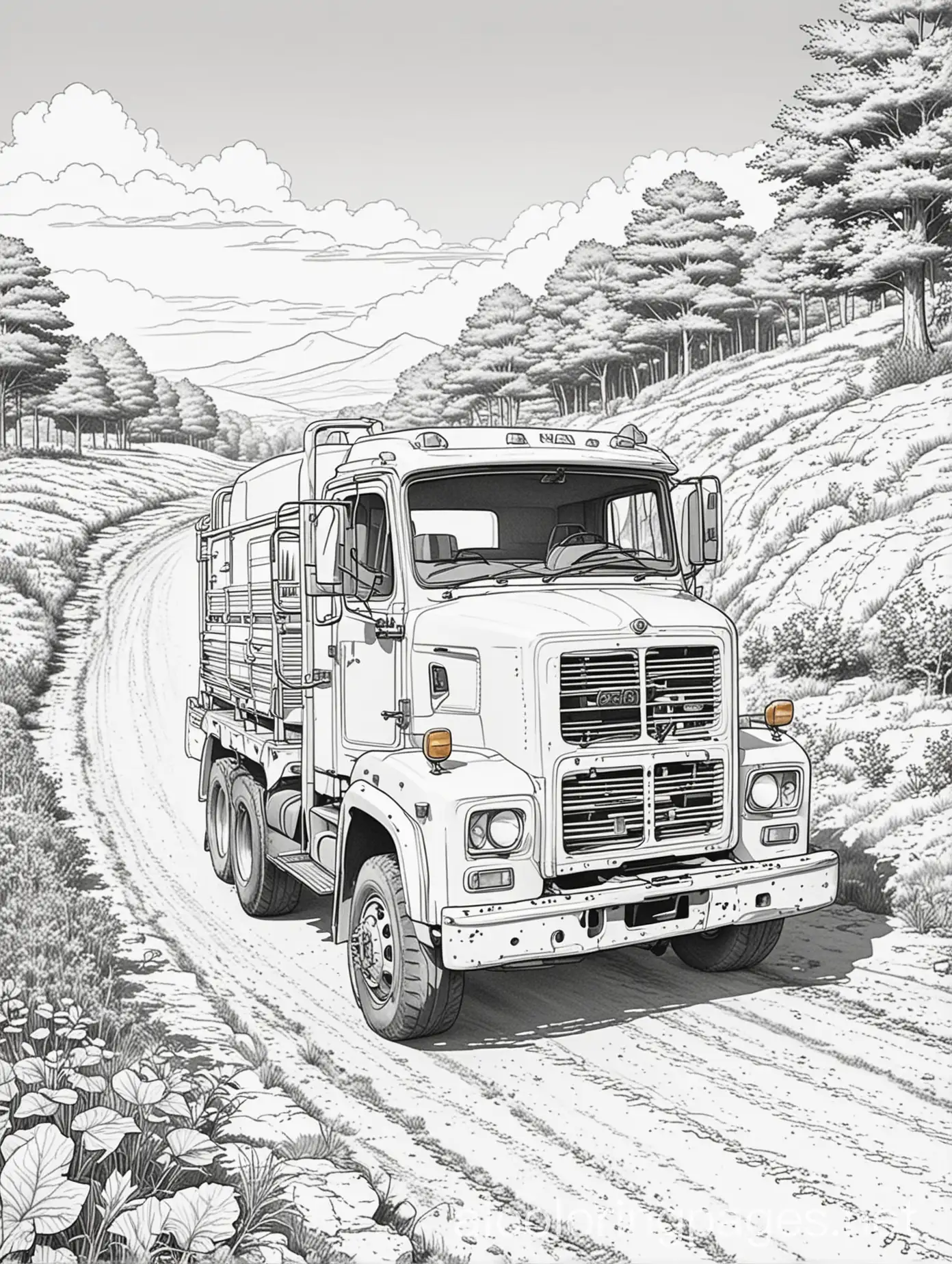 Anime-Farm-Truck-Driving-on-Dirt-Road-Coloring-Page