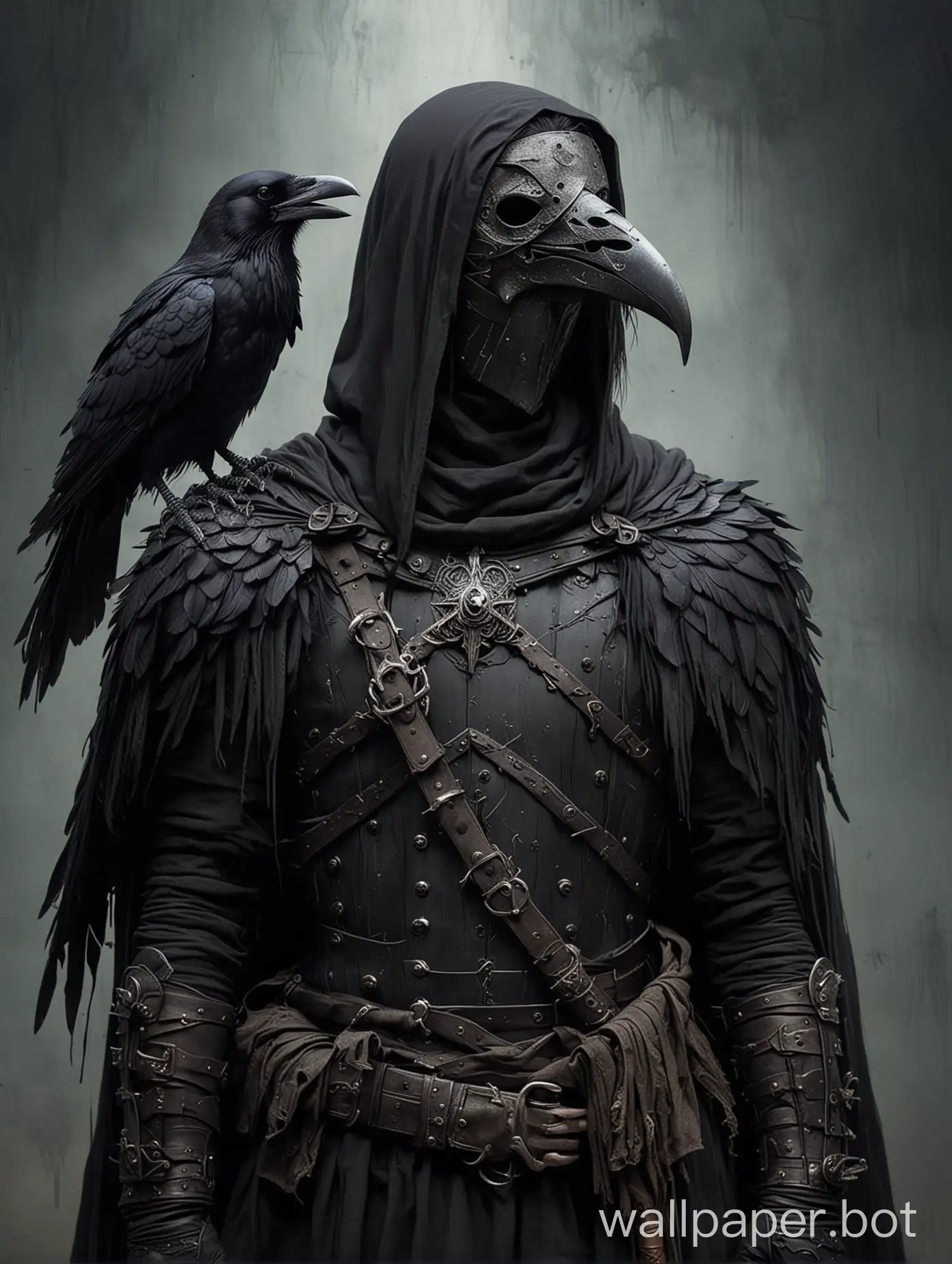 goth warrior with no face holding a raven