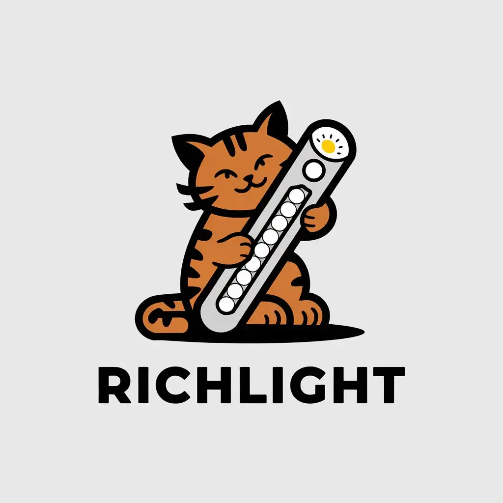 a vector logo design,with the text "Richlight", main symbol:Ginger cat sits and embraces with paws profile linear LED light fixture with bright light.,complex,be used in Others industry,clear background