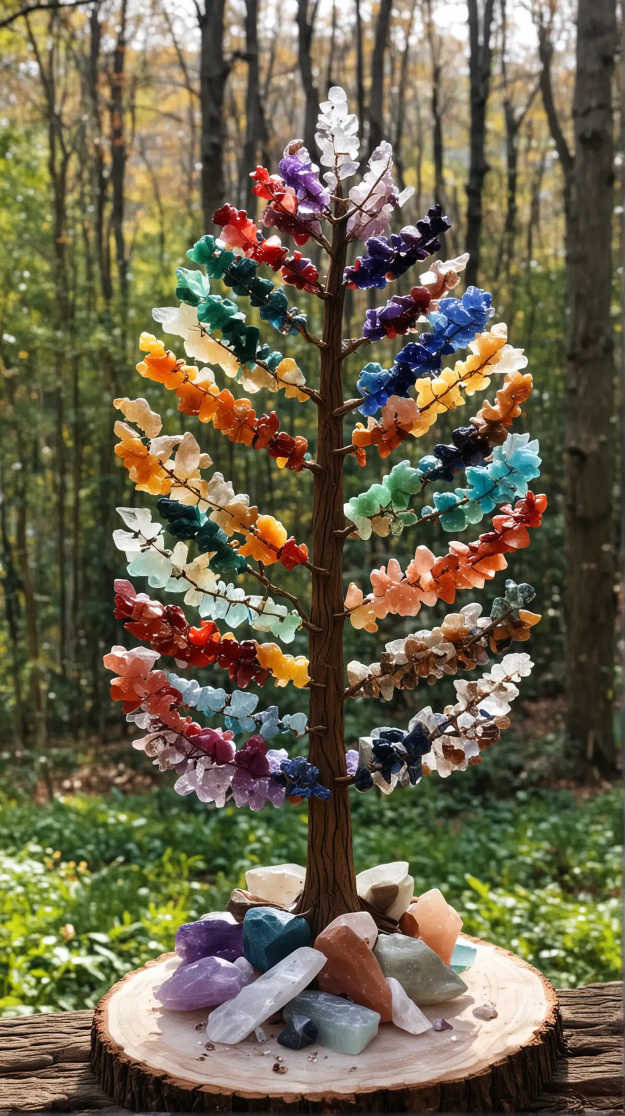 Serene Chakra Crystal Healing Tree in a Beautiful Setting