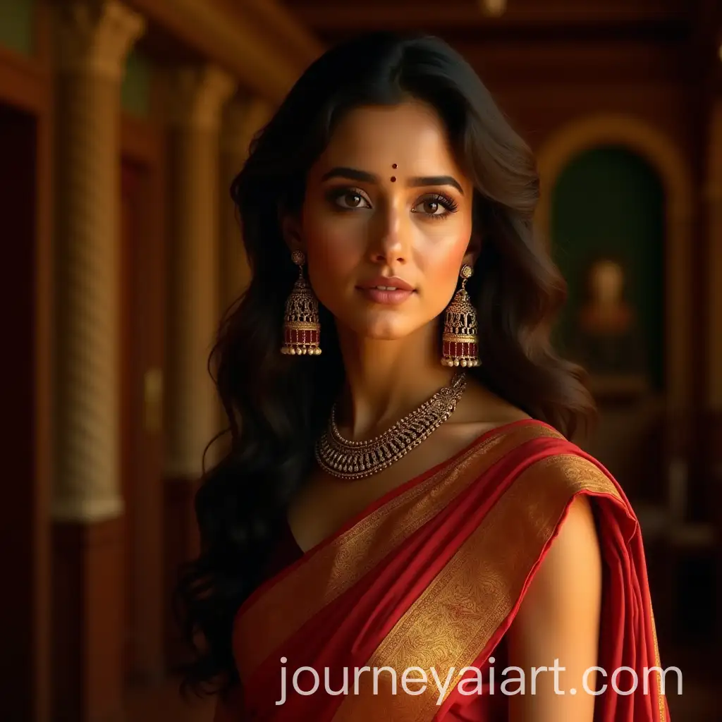 Elegant-Indian-Woman-in-Traditional-Saree-with-Intricate-Gold-Jewelry