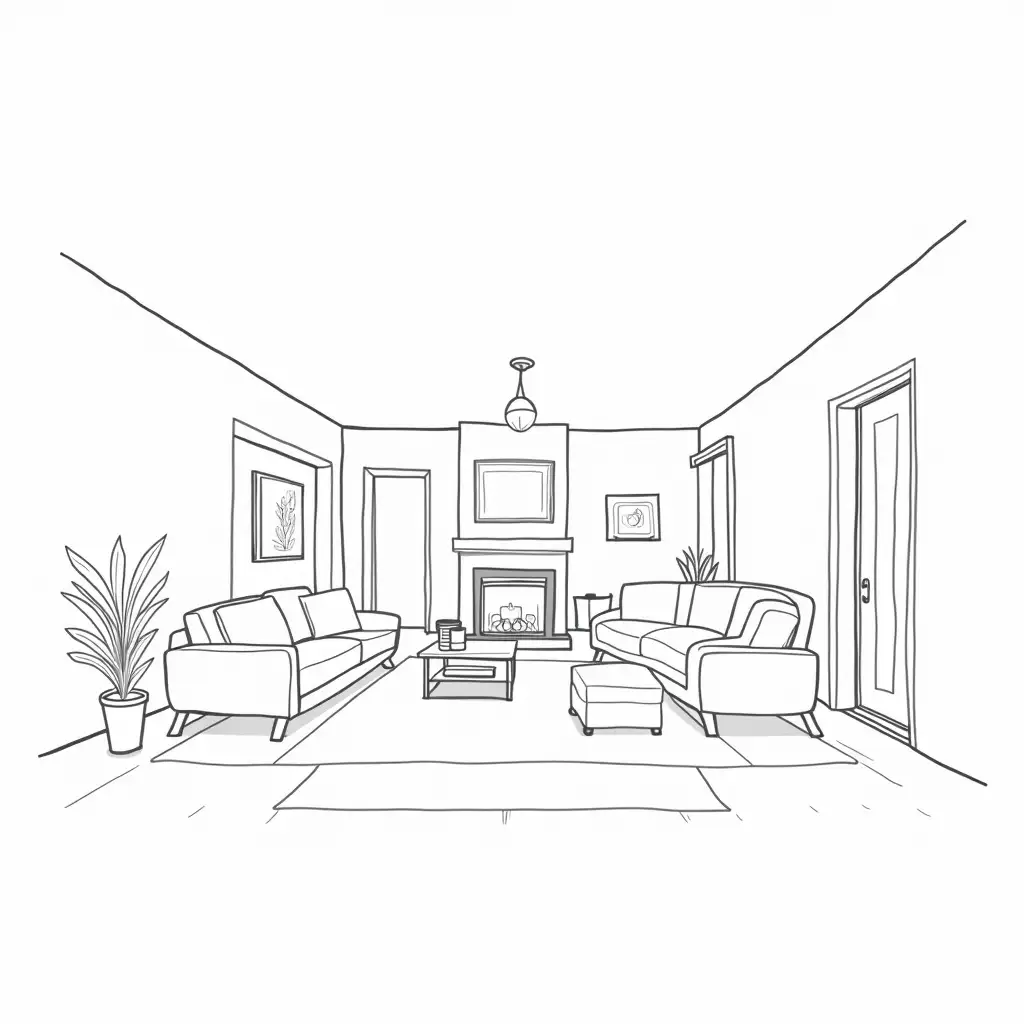 Cozy-Family-Room-Line-Drawing-with-Furniture-and-Home-Decor