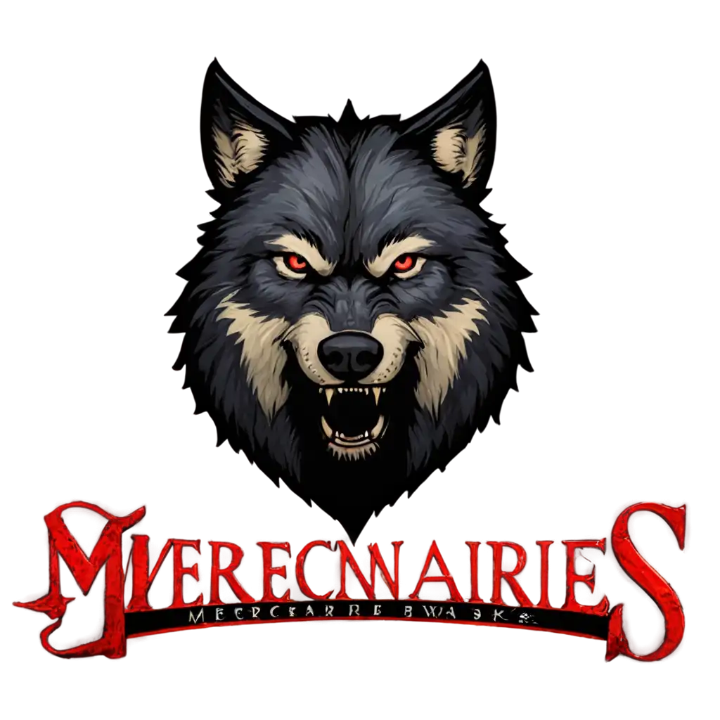 Create-a-Realistic-and-Fearless-PNG-Logo-MercenarieS-War-with-Threatening-Wolf