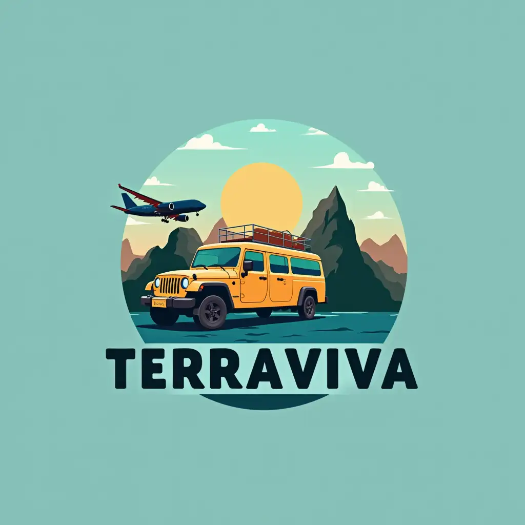 Travel agency that is named Terraviva and that publishes journeys that just make the viewers caught and hooked and addicted to it. This travel agency offers trips with bus, planes, jeeps and ships. Please write in logo TERRAVIVA. MAKE IT BREATHTAKING!