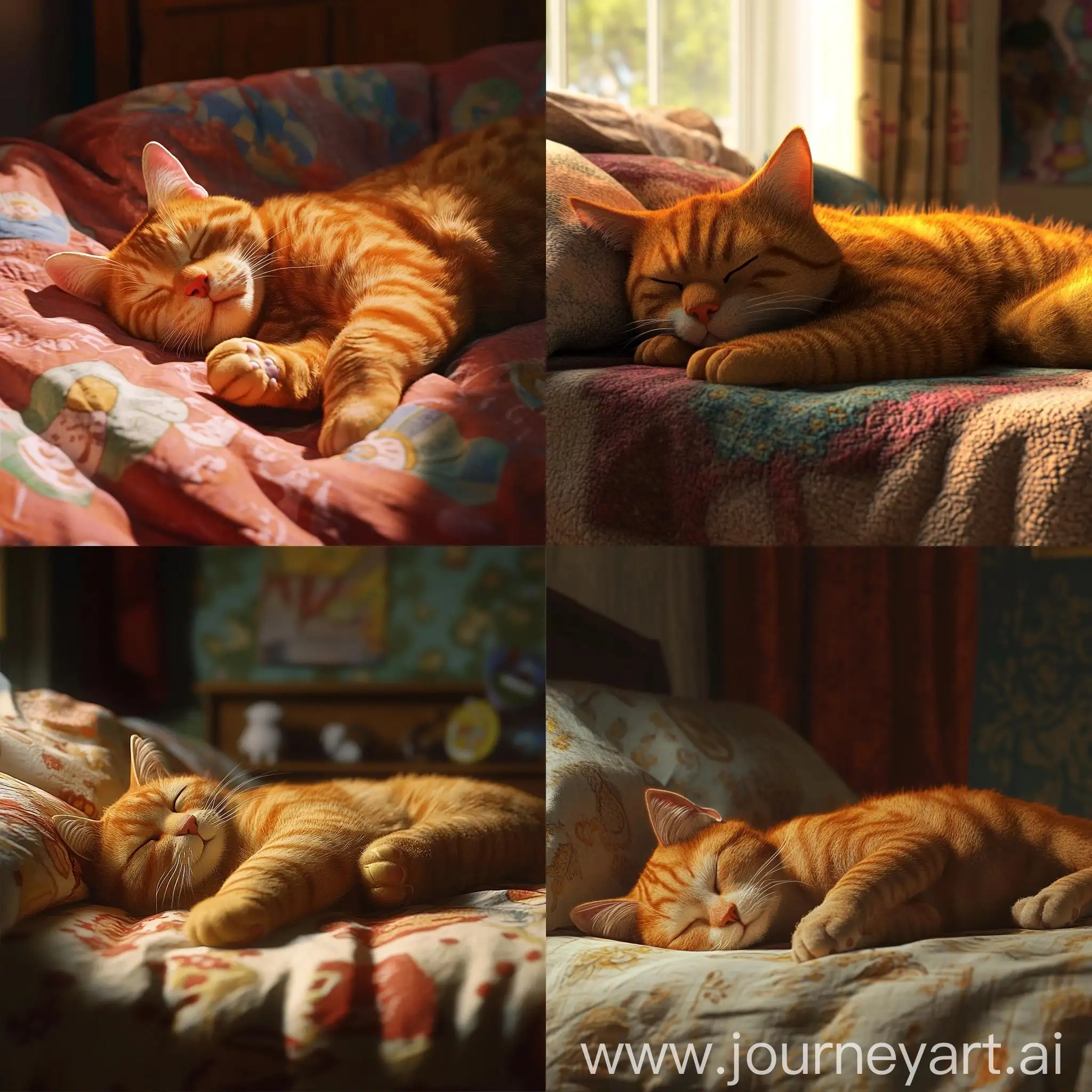 Retro-Orange-Cat-Sleeping-on-a-Bed-with-N64-Graphics