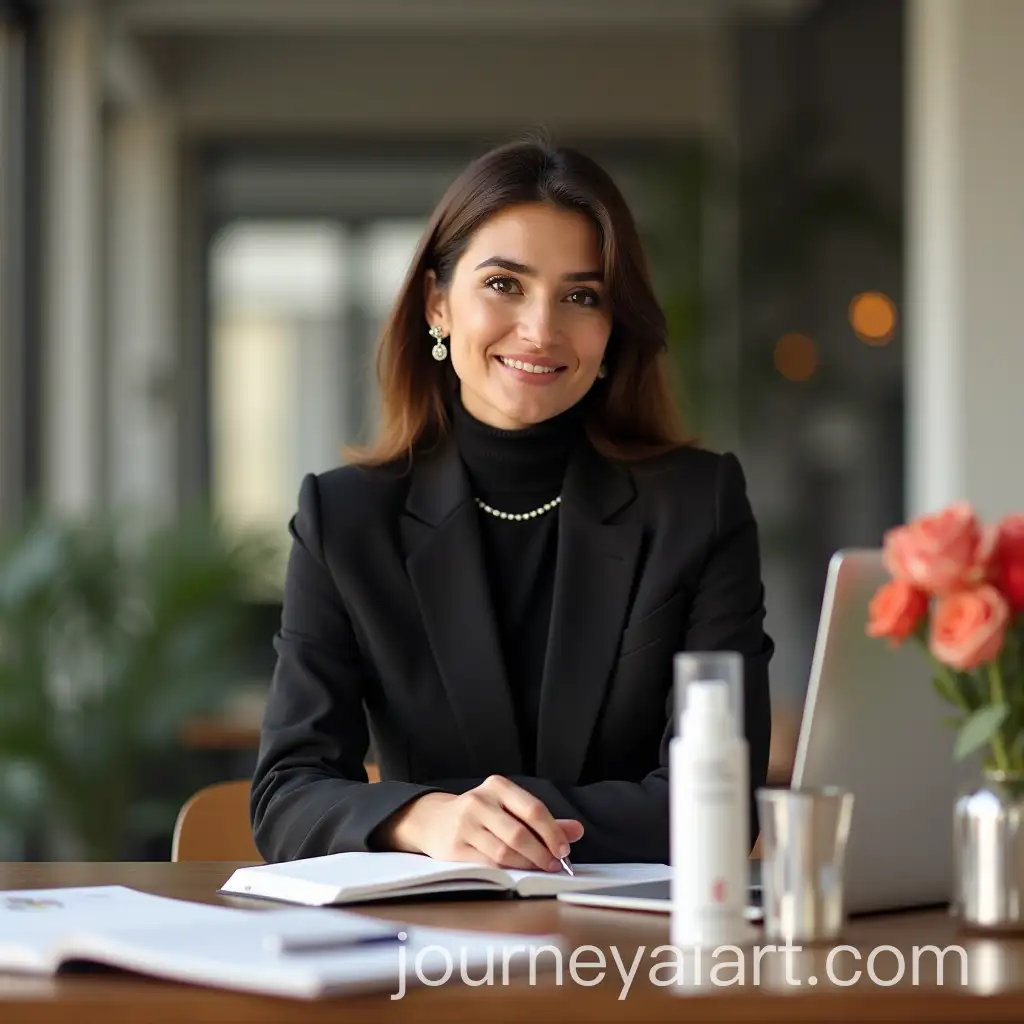 Successful-Iranian-Woman-in-Chic-Work-Environment-with-Professional-Attire-and-Products