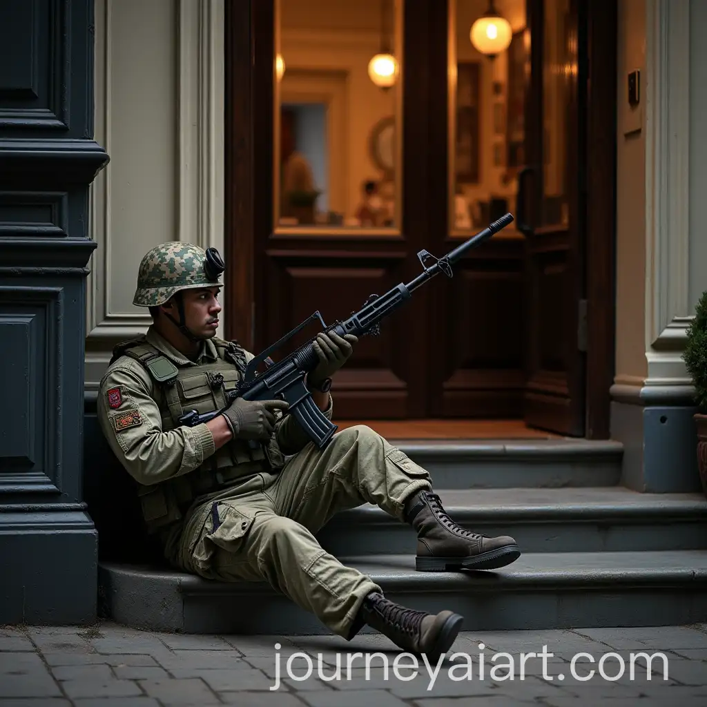 Ukrainian-Soldier-Seeking-Help-Outside-Upscale-Restaurant