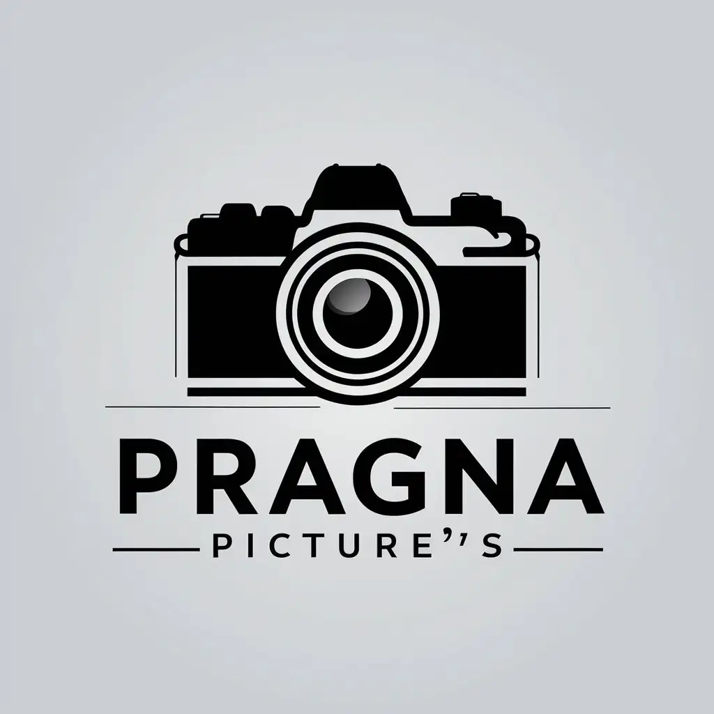 a vector logo design,with the text "Pragna Picture's", main symbol:camera,Moderate,be used in photography industry,clear background