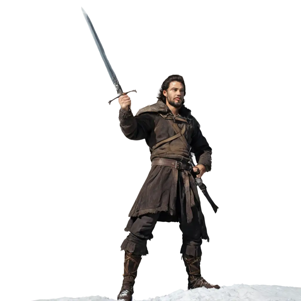 Man-Standing-on-a-Snowy-Mountain-with-a-Sword-HighQuality-PNG-Image-for-Your-Creative-Projects