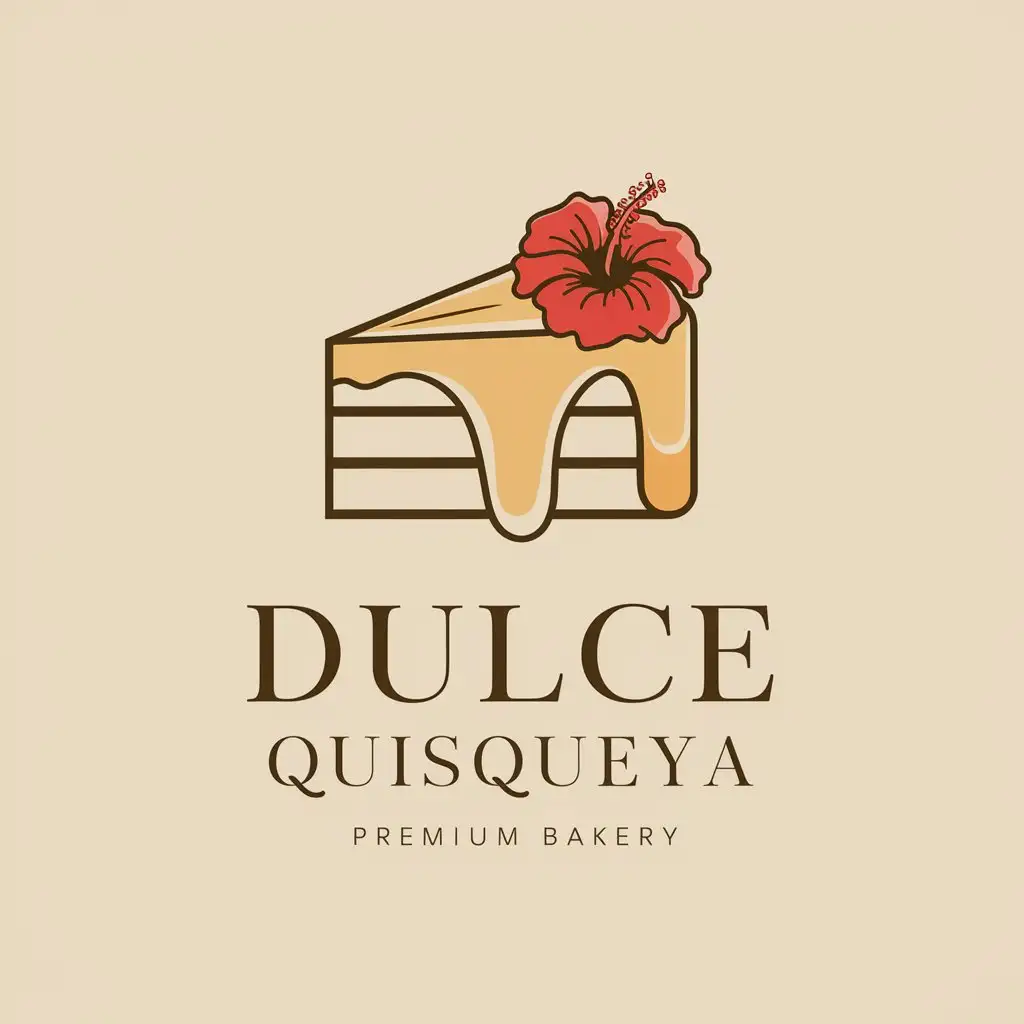 LOGO Design for Dulce Quisqueya Elegant Minimalist Cake with Hibiscus Flower in Warm Tones