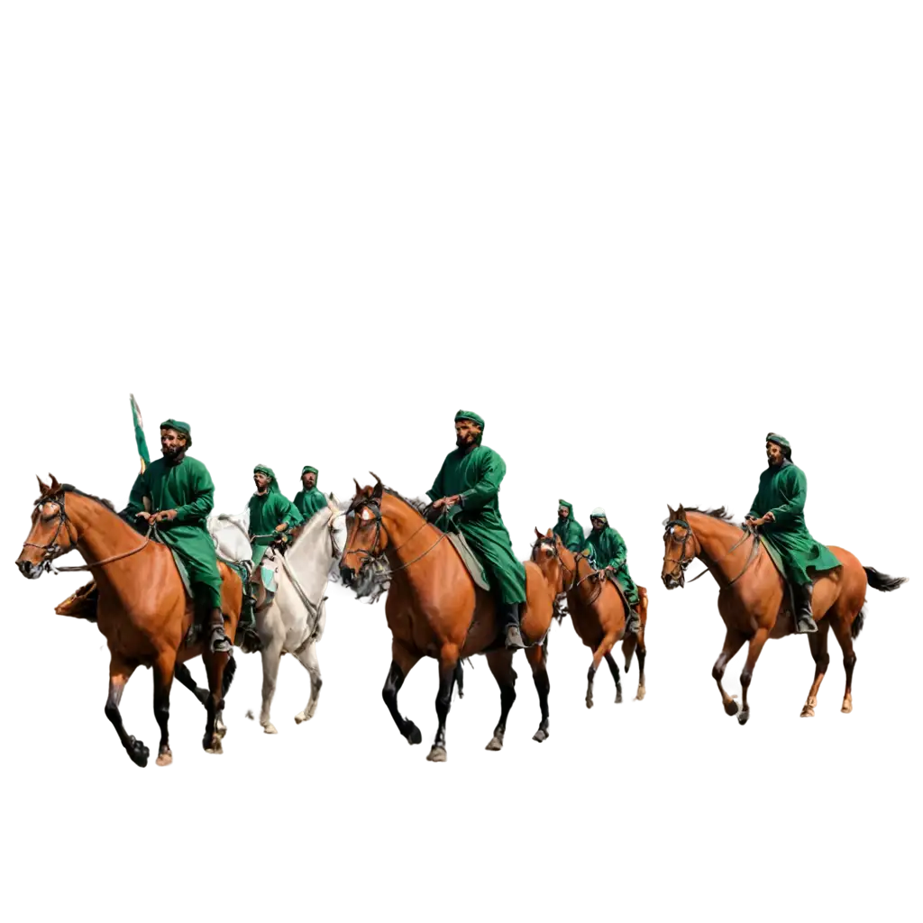 islamic soldiers depart to fight with horses