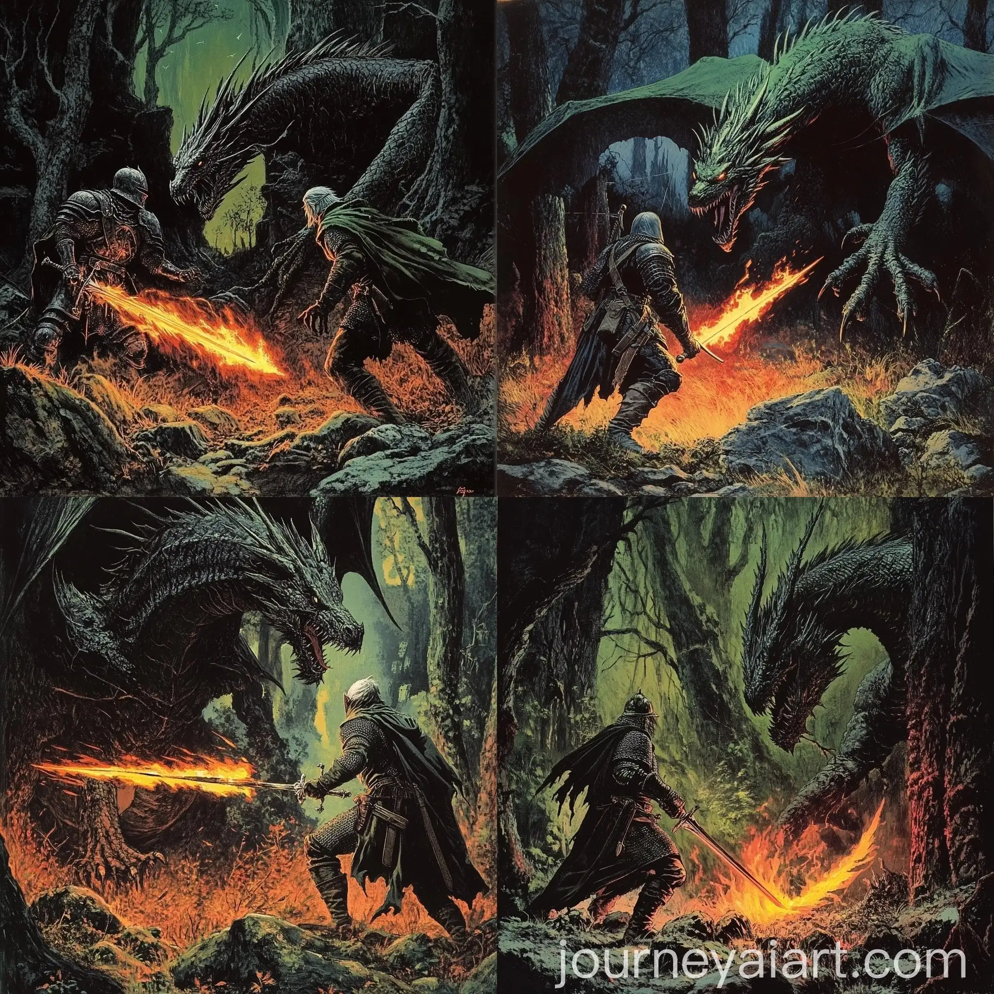 1970s-Dark-Fantasy-Art-Knight-with-Flame-Sword-Fighting-Dragon