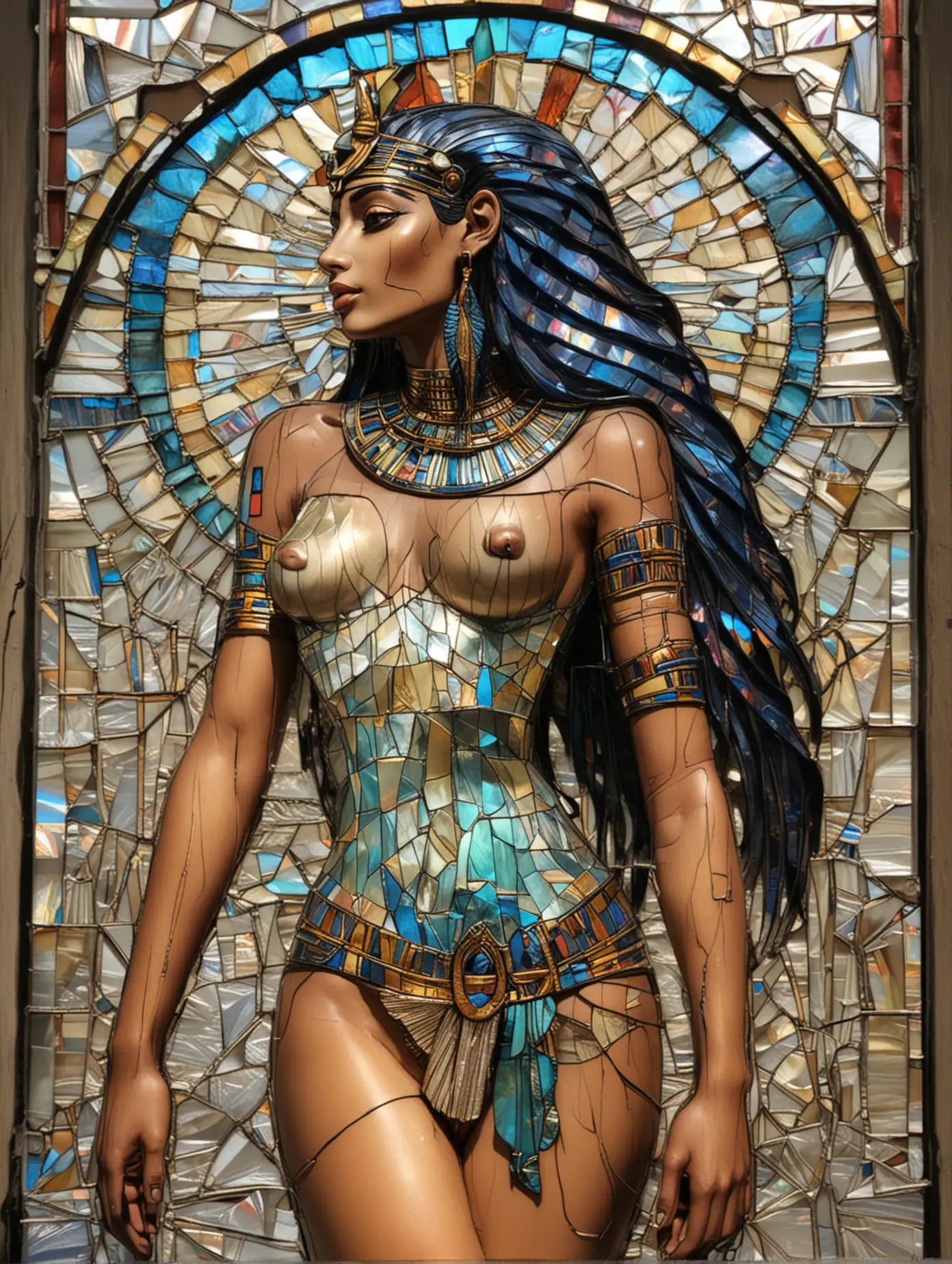 Stained-Iridescent-Glass-Art-of-Naked-Egyptian-Queen