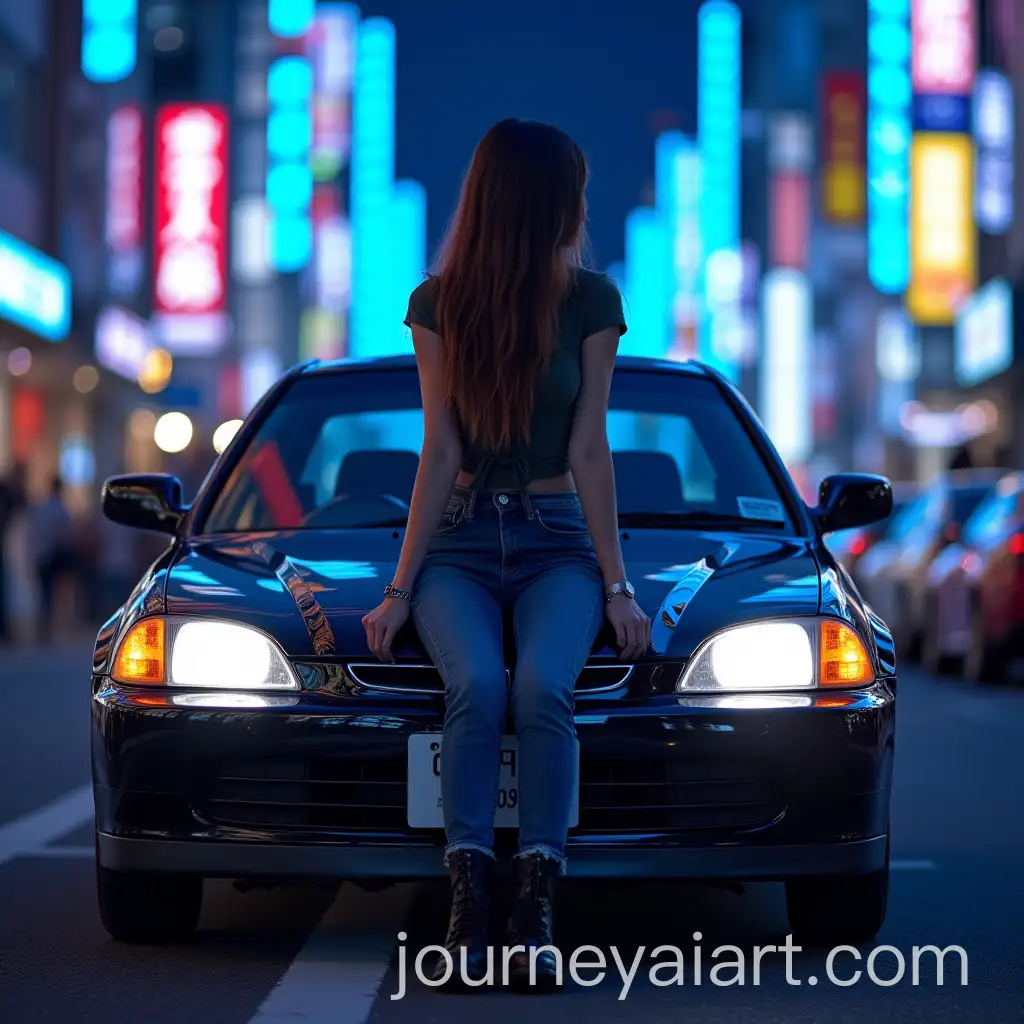 Woman-Posing-with-Honda-Civic-in-NeonLit-Tokyo