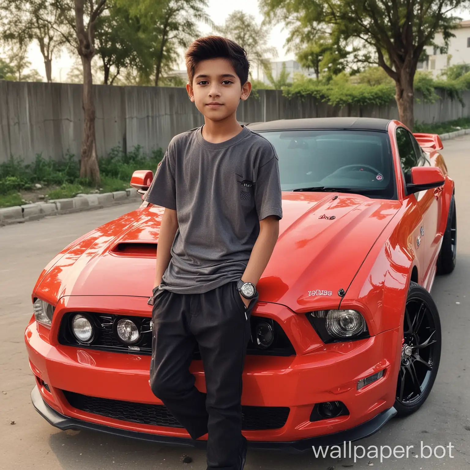 Cute-14YearOld-Boy-with-a-Modified-Mustang