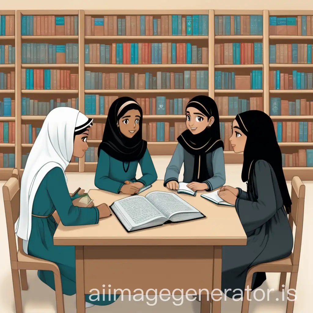 Saudi-Girls-Engaged-in-Scientific-Research-Discussion-in-a-Library