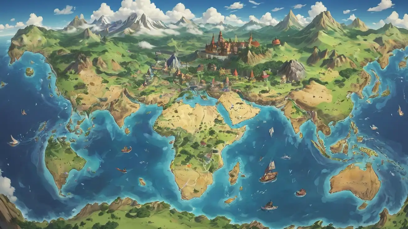 Anime art style world map