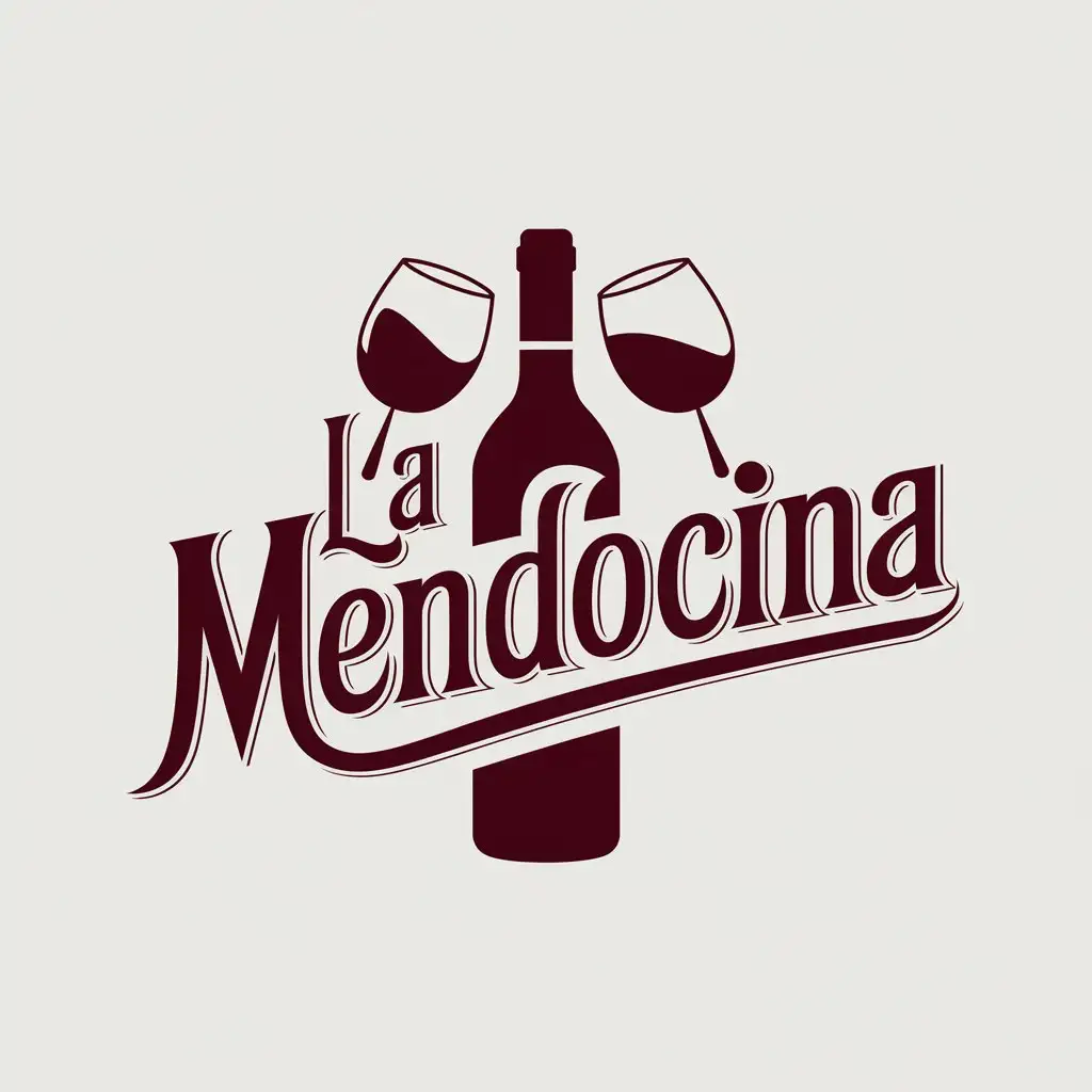 LOGO Design for La Mendocina Wine Bottle and Glasses with Clear Background Theme