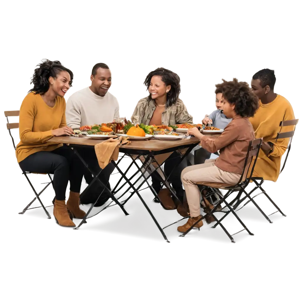 Thanksgiving-Celebration-A-PNG-Image-of-an-AfricanAmerican-Family-Enjoying-a-Bountiful-Meal