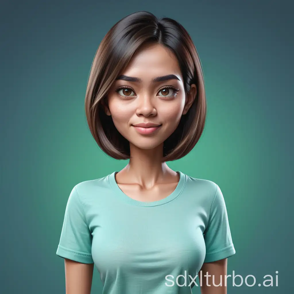 Realistic-3D-Caricature-Animation-of-a-Young-Indonesian-Woman-in-Green-and-White-Attire