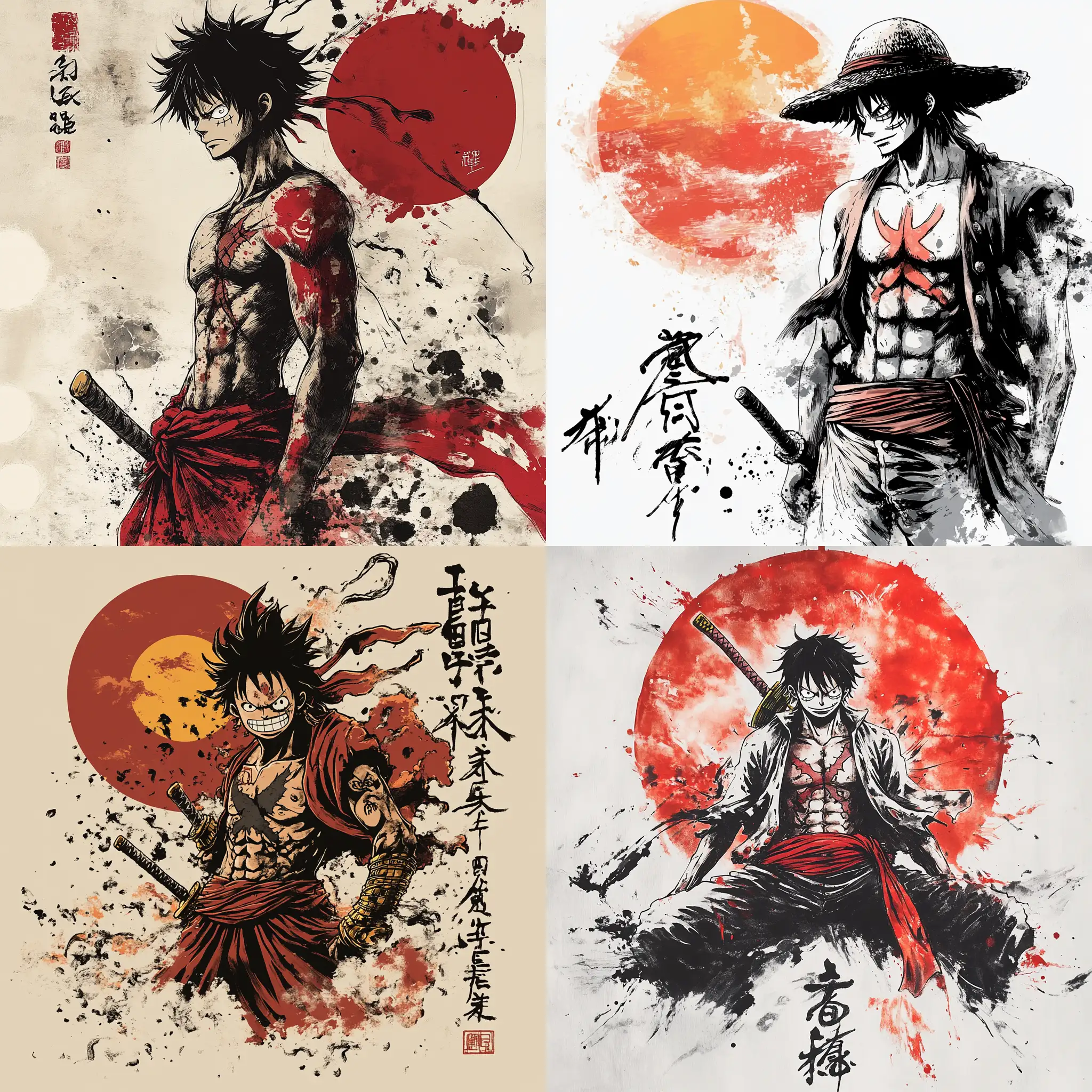 Heroic-Monkey-D-Luffy-in-Chinese-Ink-Style-with-Sun-Background