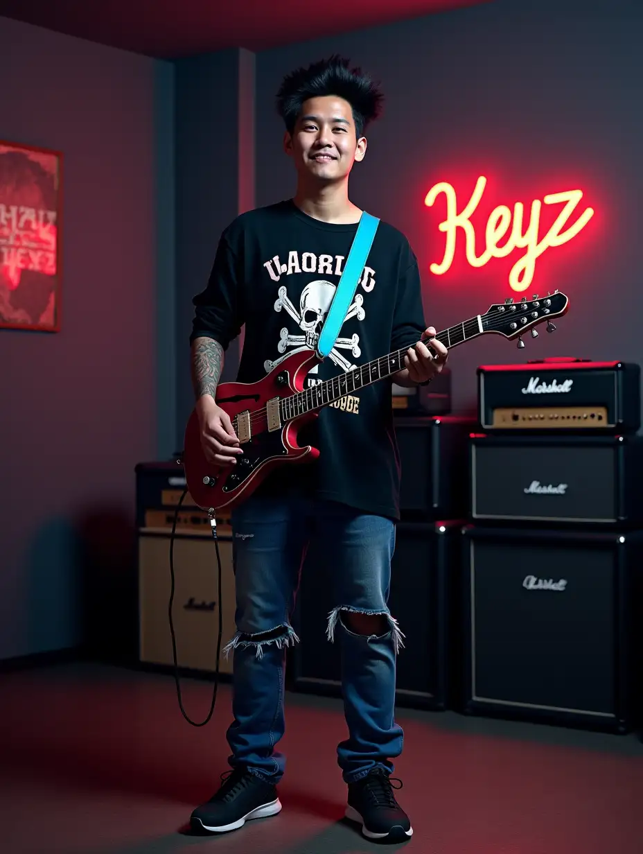 Indonesian-Man-with-Guitar-in-NeonLit-Modern-Room