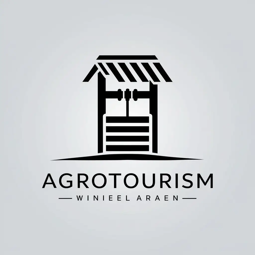 a vector logo design,with the text "agrotourism", main symbol:silhouette of a wooden well,Minimalistic,clear background