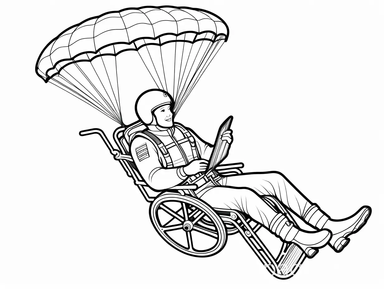 Graceful-Parachutist-with-Wheelchair-Coloring-Page