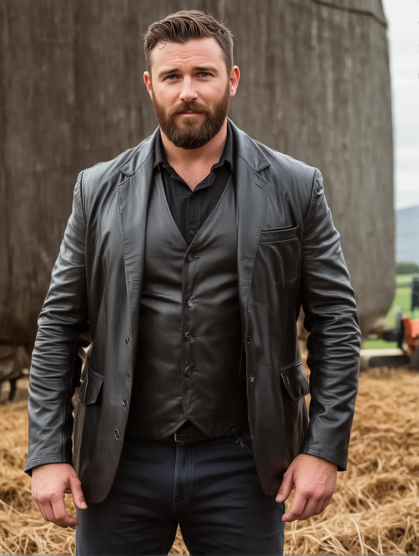 Handsome-Masculine-Irish-Farmer-with-Beard-in-Black-Leather-Blazer