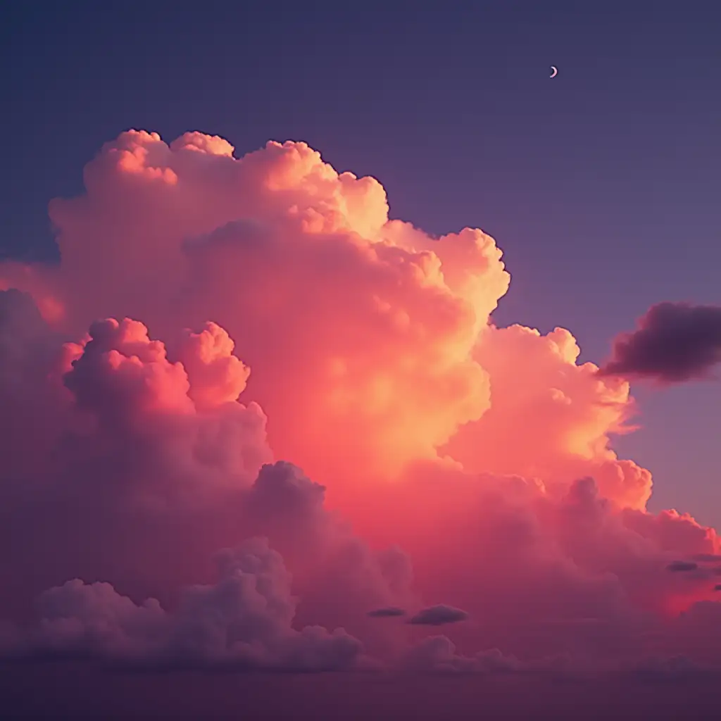 dazzling orange, pink, and red clouds in a dark purple and blue sky, after sunset