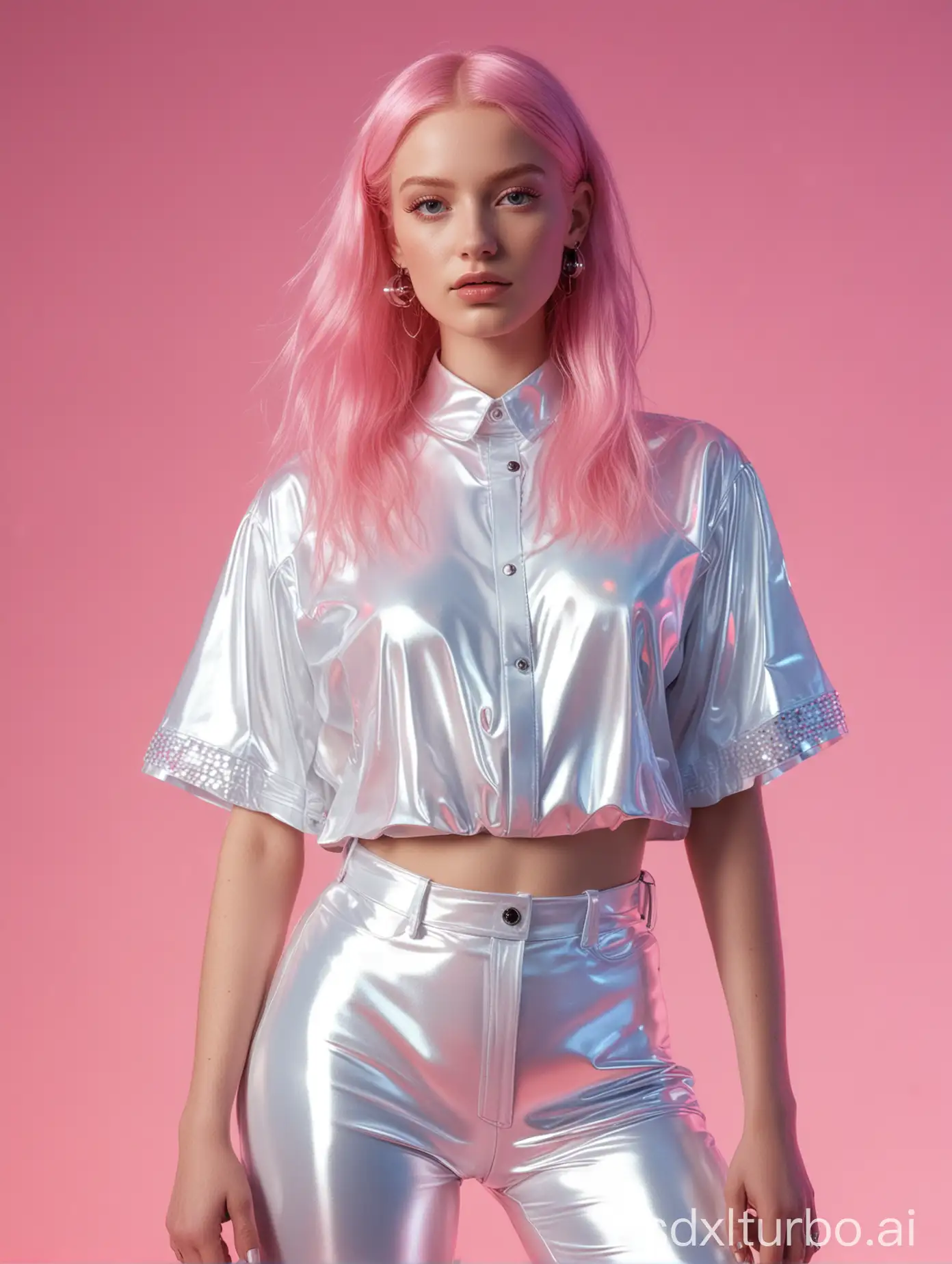 Futuristic-Silver-Bodysuit-Fashion-Model-with-Pink-Hair-and-Neon-Tech-Background