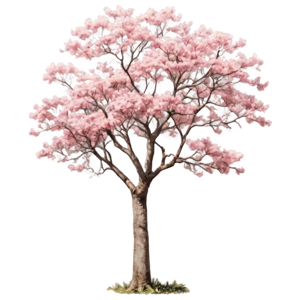 a tree of Tabebuia rosea in bloom showing its beauty and splendor in an oil painting with hyperrealistic style