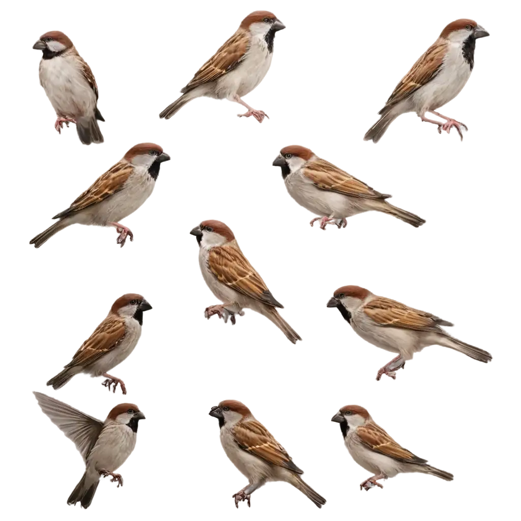 House-Sparrow-Bird-PNG-in-Various-Poses-Flying-and-Perching-Transparent-Background