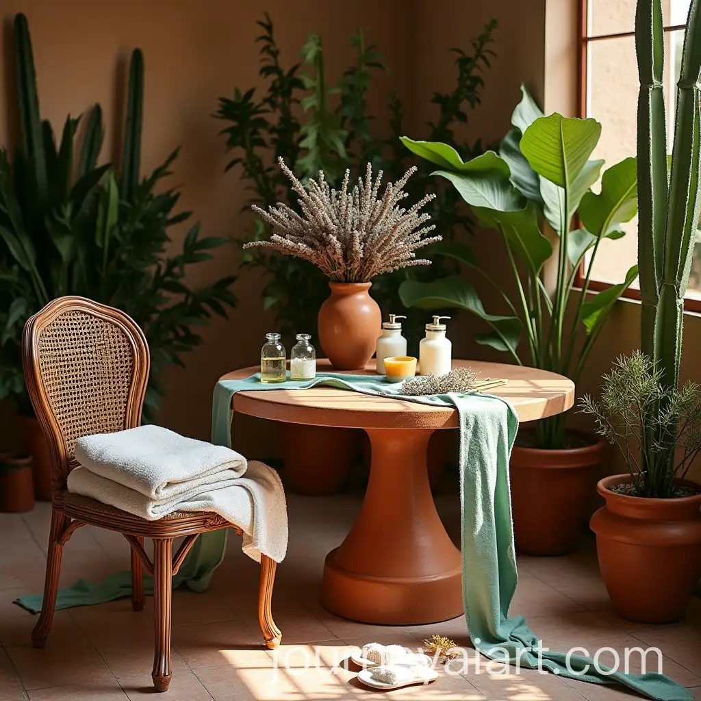 European-Quarter-Spa-Still-Life-with-Plants-Candles-and-Vintage-Decor