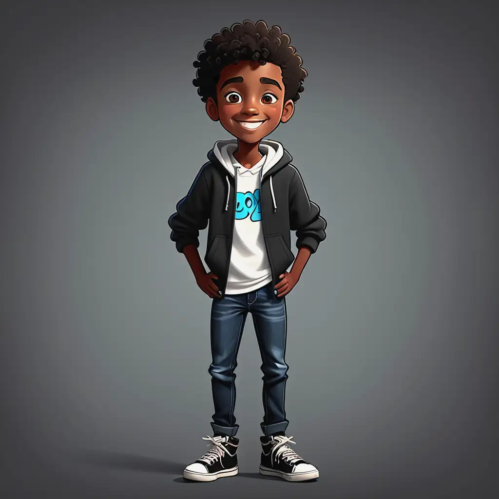 Smiling Black Teenage Boy Cartoon Character Full Body