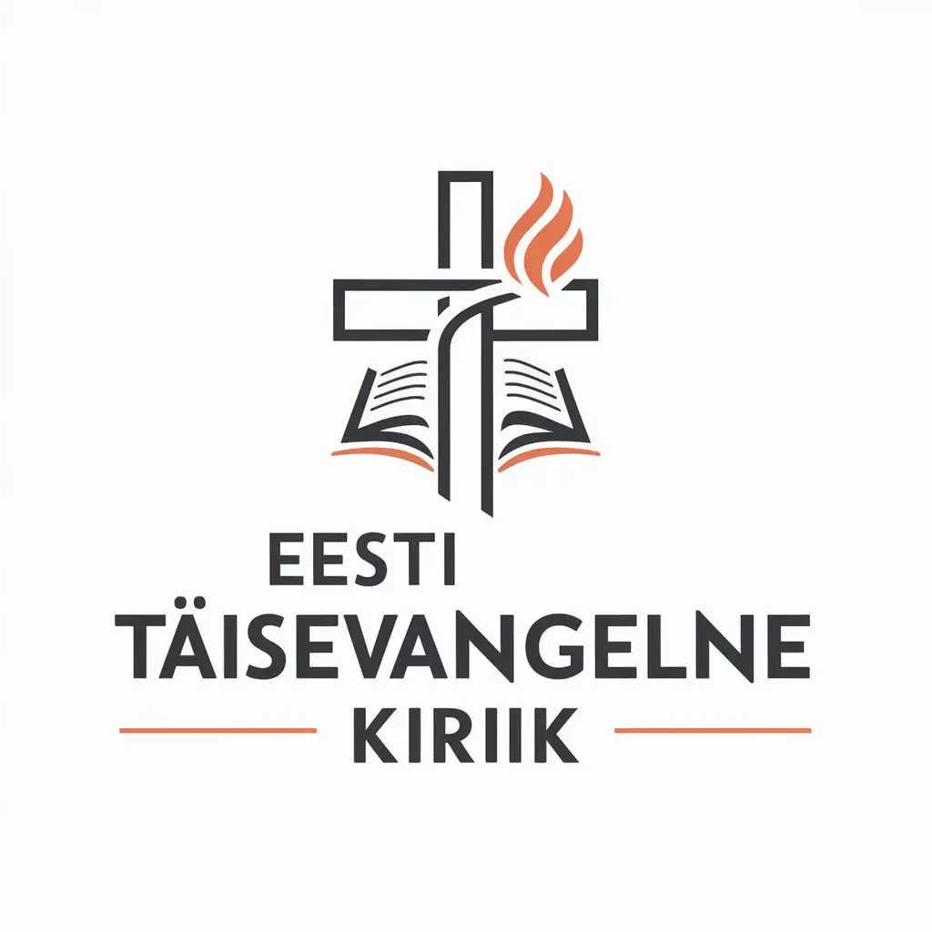 a logo design,with the text "Eesti Täisevangeelne Kirik", main symbol:cross bible fire,Moderate,be used in Religious industry,clear background