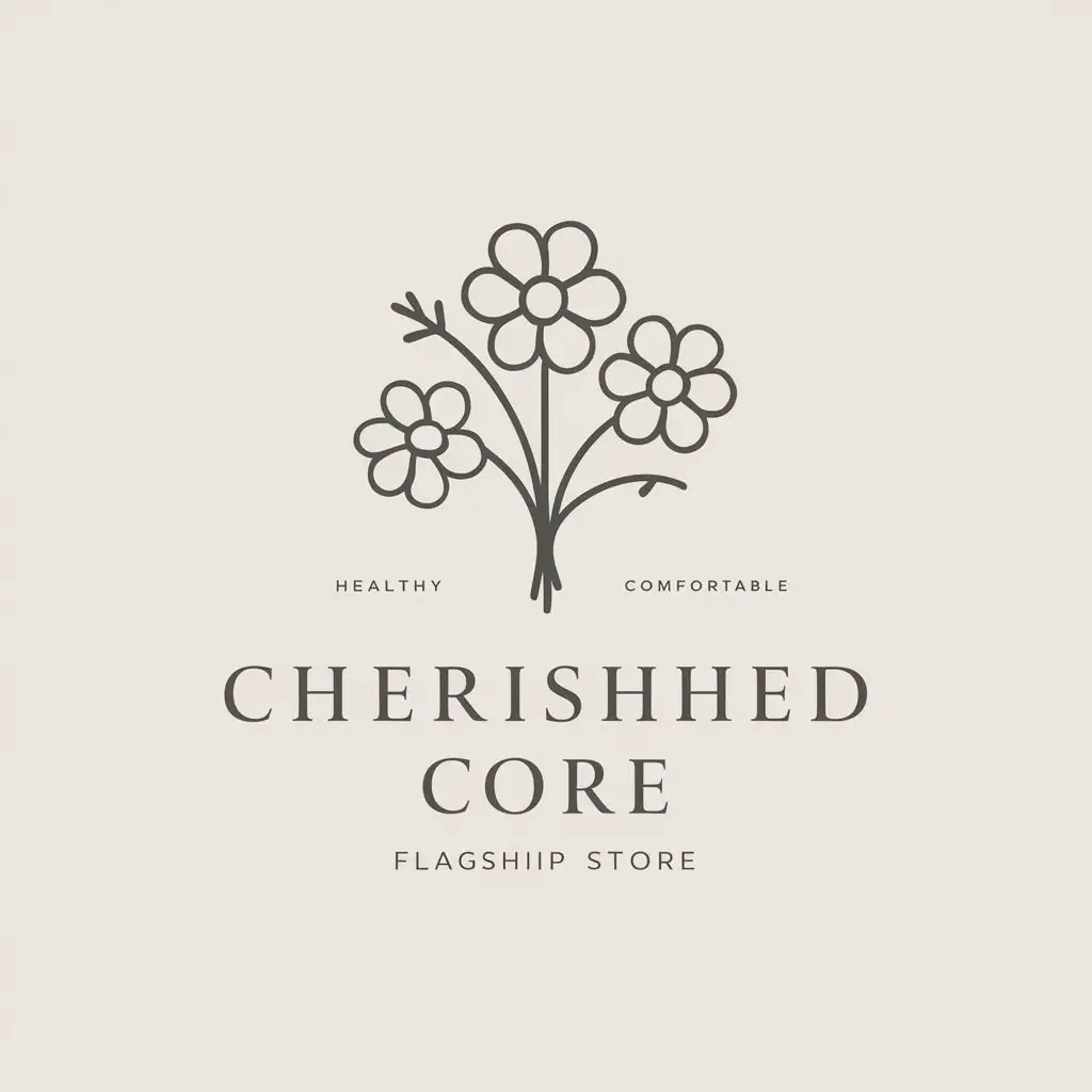 a vector logo design,with the text "cherished core flagship store", main symbol:Flowers/sleepwear/healthy/comfortable,Minimalistic,be used in Home Family industry,clear background