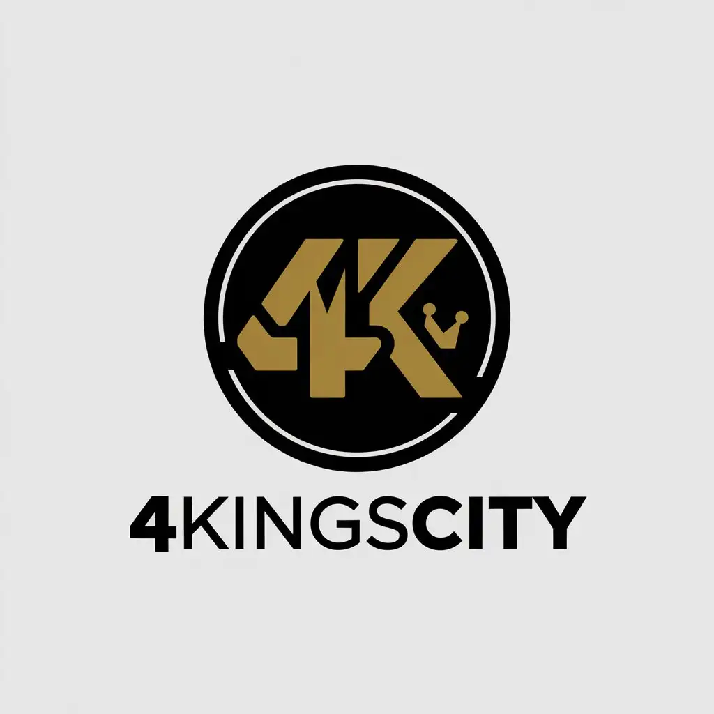 LOGO Design for 4KingsCity Minimalistic Black and Gold Circle with 4K Theme