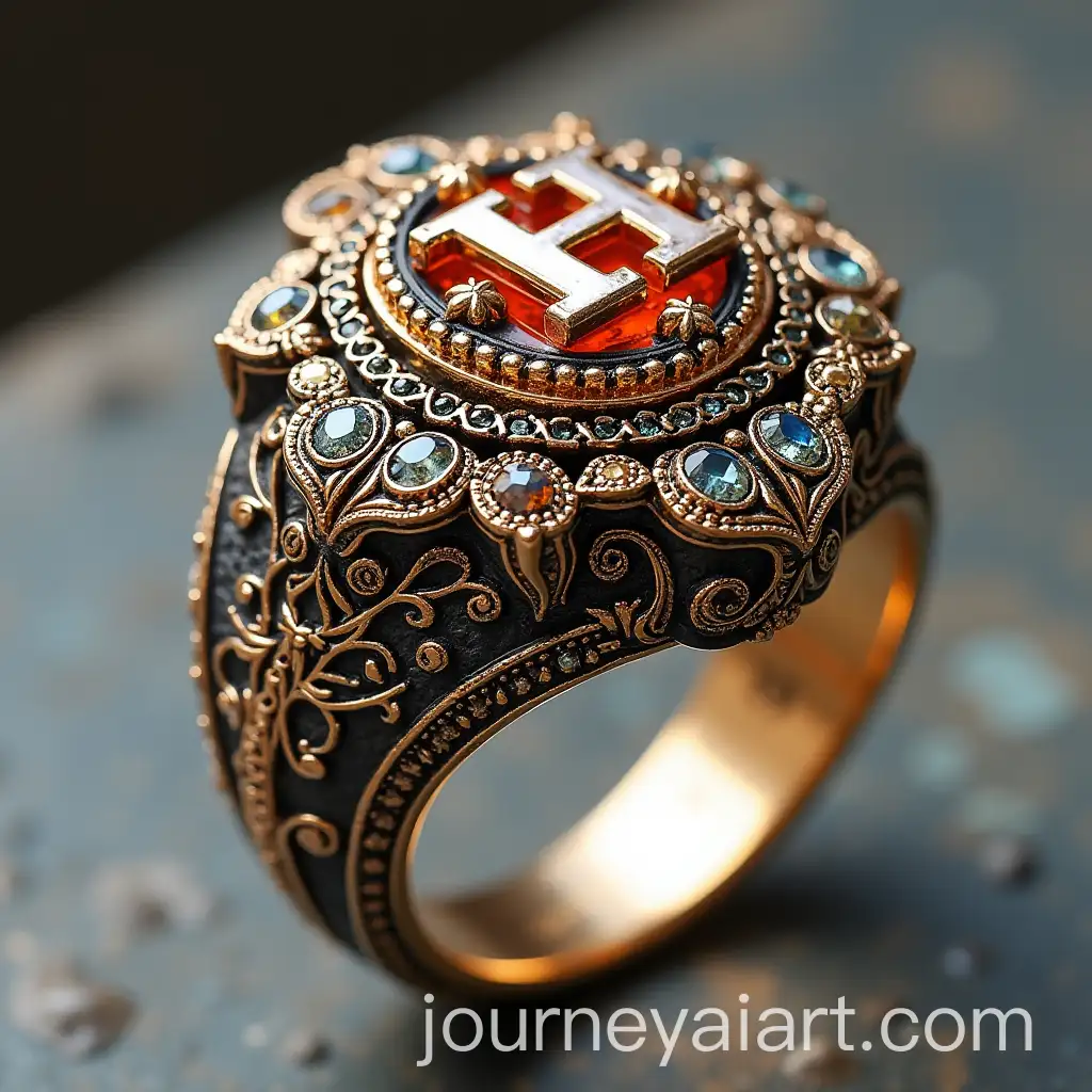 Luxurious-Artistic-Ring-with-Intricate-Engravings-and-Gemstones-Featuring-the-Letter-H