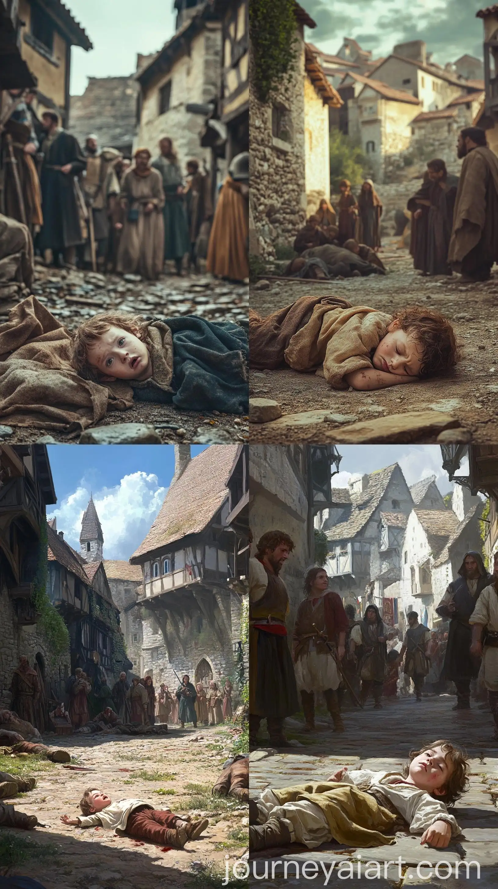 Distressed-Child-in-Medieval-Village-Scene-with-Villagers