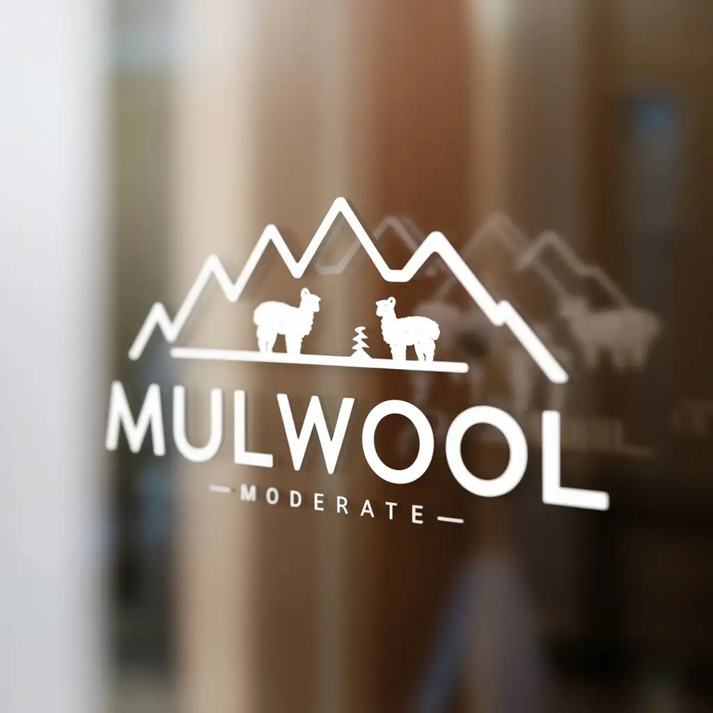 a logo design,with the text "MulWool", main symbol:Mountains, alpacas,Moderate,be used in Clothes industry,clear background