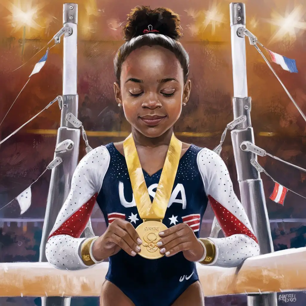 Dreaming of Olympic Gold Oil Painting of a Little African American Gymnast