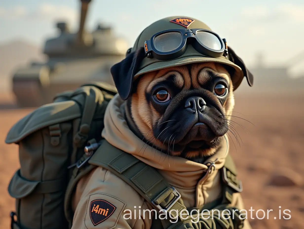 Pug-Soldier-in-Battlefield-with-Military-Gear-Tank-and-Missiles