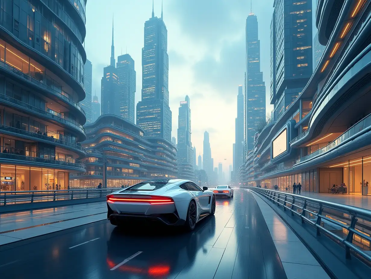 a future city with future advance cars and motors