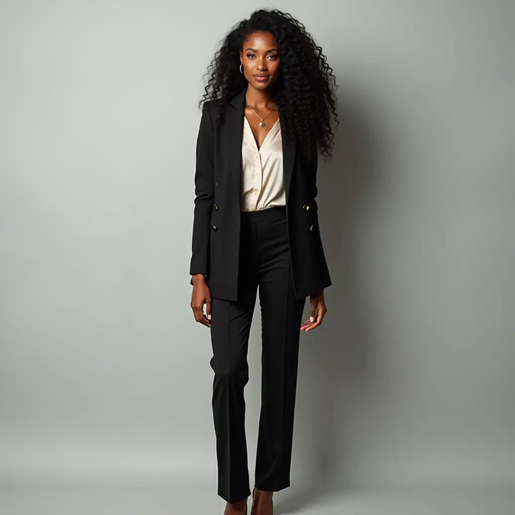 Stylish African American Woman in Business Attire Posing Gracefully